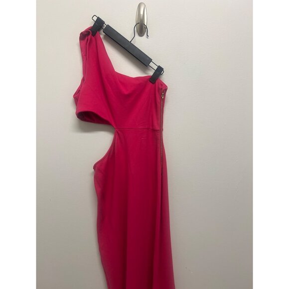 Hot Pink One-Shoulder Cutout Maxi Dress With Thigh-High Slit & Side Zipper Closu - Picture 4 of 7